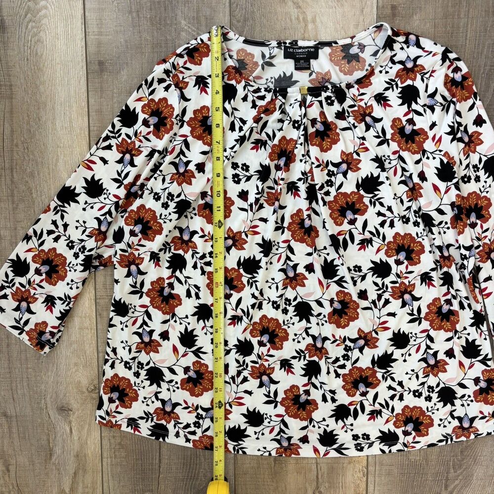 Liz Claiborne Career Womens Floral Blouse Size 2X Stretch Lightweight Office - Picture 8 of 10